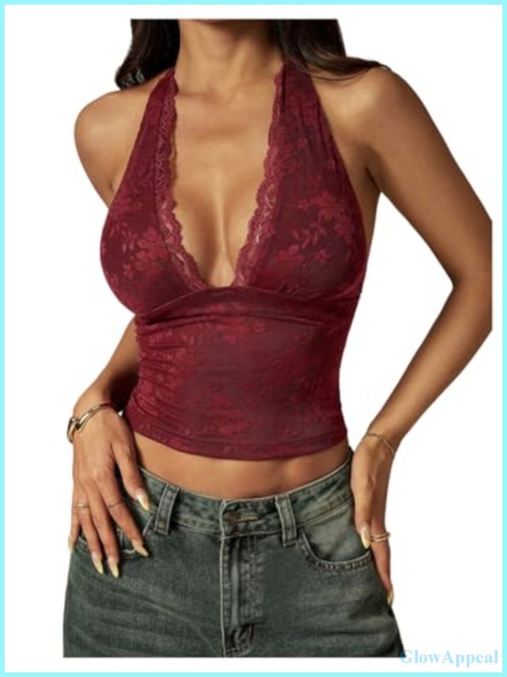 Floral Lace Crop Halter Top Tie Back Backless Y2K Going Out